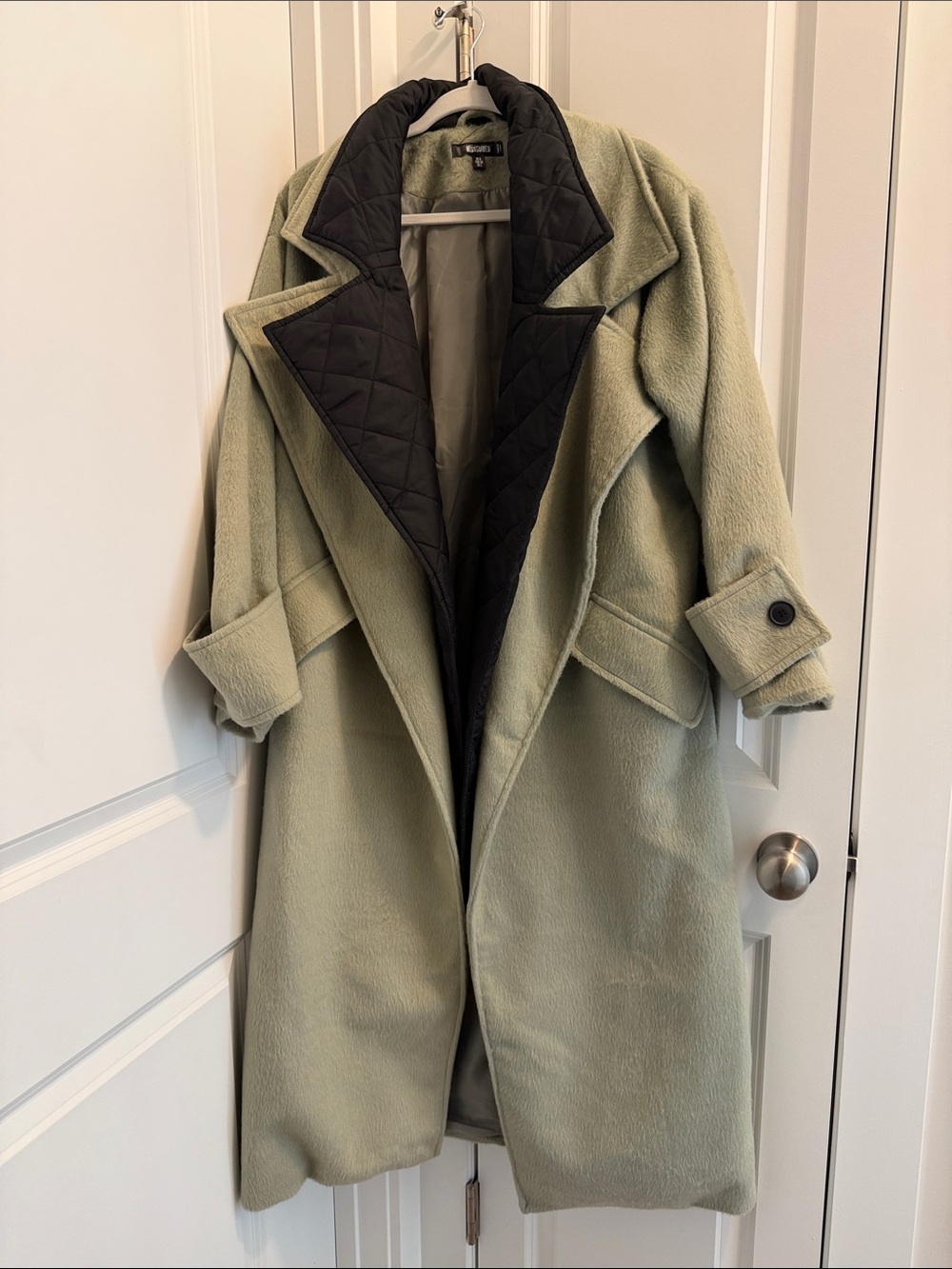 Missguided Sage Green Trenchcoat with Quilted Black Lining